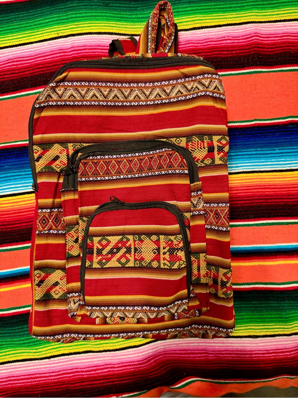 Red Striped Mexican Inspired Backpack